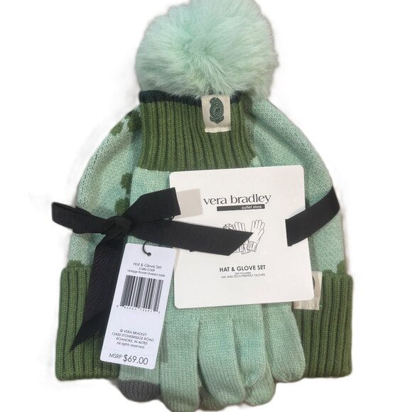 Vera Bradley Hat and Glove Set in Vintage Flower Grayed Jade - Picture 3 of 4